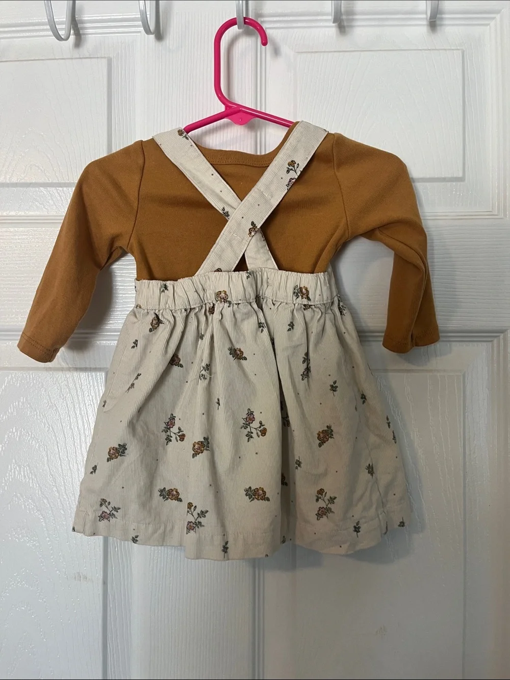 Neutral Floral  Dress with Mustard Long Sleeve Bodysuit